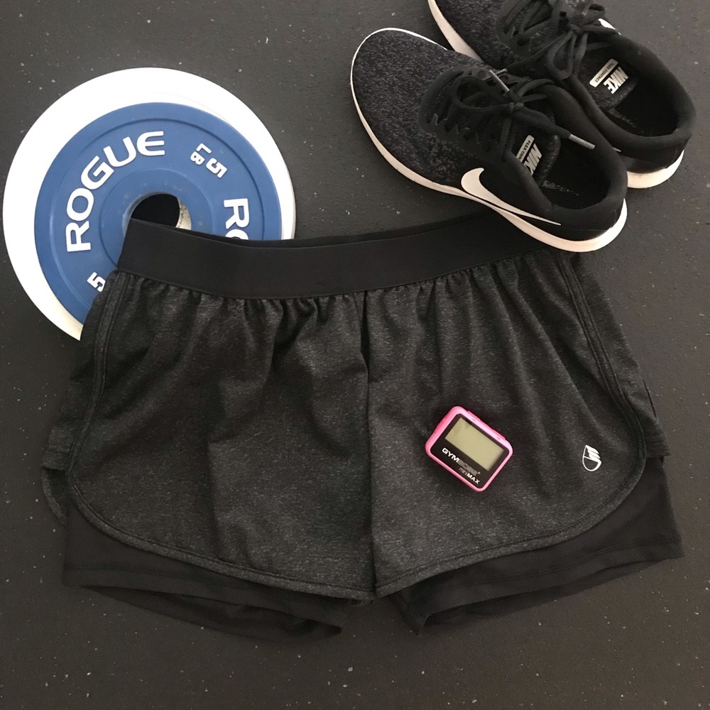 Black and Dark Gray 2-in-1 Running Shorts